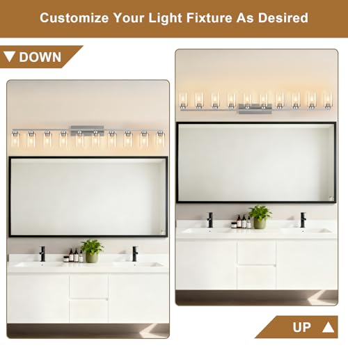 Image of IZORRO Bathroom Light Fixtures, Modern Vanity Lights, Bathroom Lighting Fixtures Over Mirror with Clear Glass Shade, Wall Sconce for Living Room Cabinet Bedroom (Brushed Nickel, 10-Light)