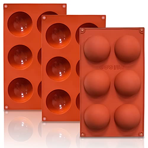 Lerykin 3 Pack Large 6-Cavity Semi Sphere Silicone Molds Non-Stick Baking Mold for Making Standard Size Hot Chocolate Bomb Cake Jelly Dome Mousse