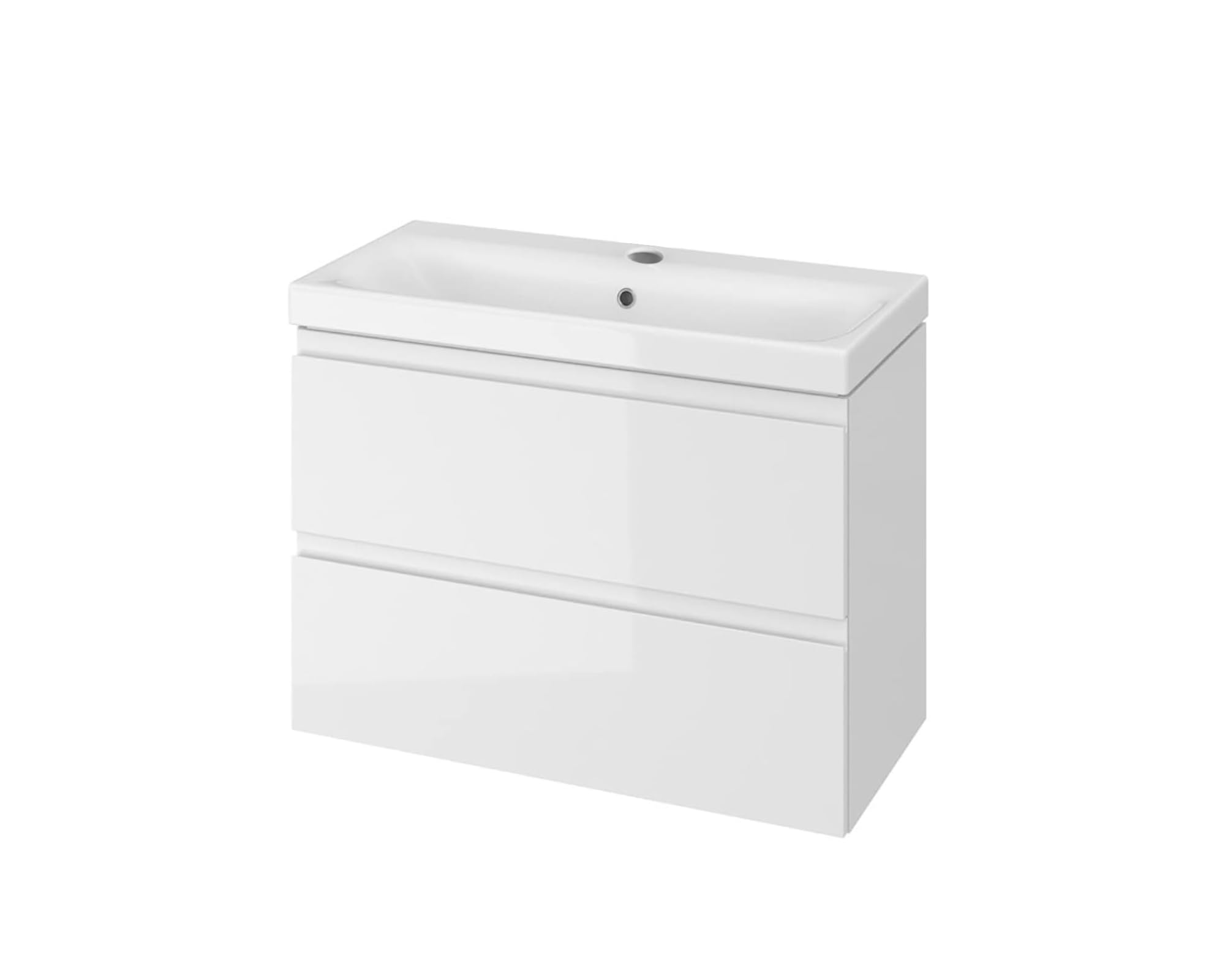 VBChome Badmöbel 80 cm Weiß mit Armatur Chrom und Pop-up ventil Waschbecken mit Unterschrank Waschtisch 2-Schubladen Badschrank Hängeschrank Armatur
