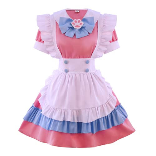 IFIKK Femme Maid Costume Lolita Français Maid Outfit Cosplay Anime Costume 4 pcs comme Un Ensemble de Robe Headwear Tablier Faux Col Femme Sexy de Soubrette Servante Costume de Cosplay Cover