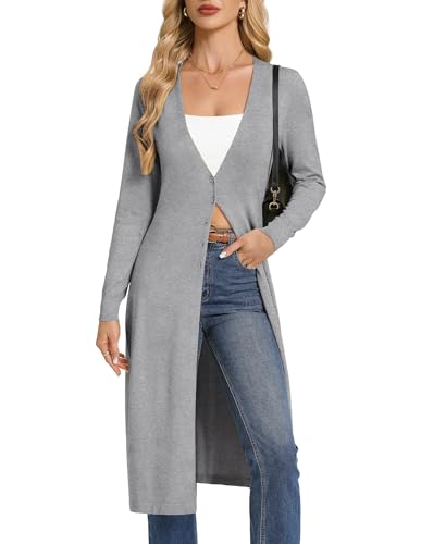 Image of GRACE KARIN Women‘s Long-Sleeve V-Neck Long Cardigan Spring Lightweight Cardigans Light Gray XL