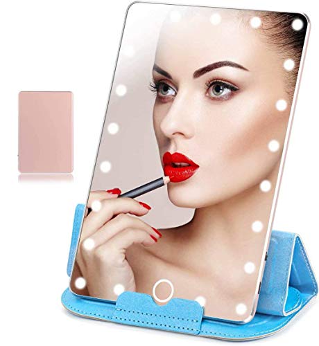 Lighted Makeup Mirror, Rechargeable 21 LEDs Dimmable 7.9 Inch Portable Vanity Makeup Mirror with Lights for Travel USB Charging(Rose Gold)