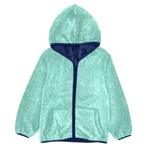 Mint Green Glitter Toddler Fleece Jacket Baby Boys Hooded Zipper Long Sleeve Thick Warm Outerwear 3-10 Years