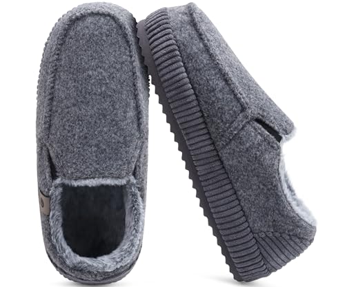 Image of ONCAI Mens Clog Slippers with Arch Support Stripe Faux Fur Cotton-Blend High-Density Memory Foam Warm House Slippers Slip-on Indoor Outdoor Rubber Sole Size 7-16