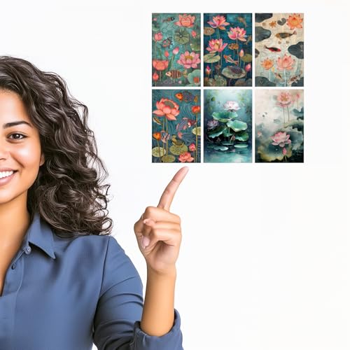 Image of SiddArtify Lotus Pond Wall Art Poster Print Set - Botanical Fish Turtle Decor for Living Room Bedroom Office - Set of 2-4x6 Inch - Board (Pack of 6) - Sticker (Pack of 6)