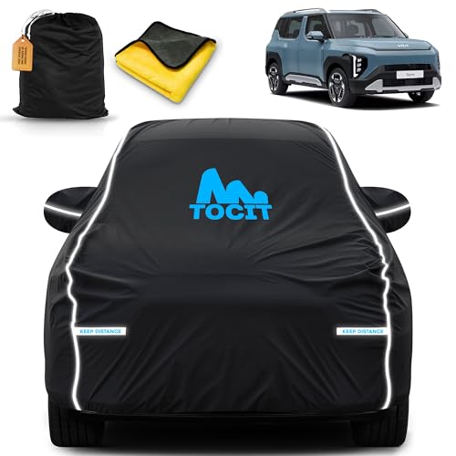 Image of Kia Syros EV Waterproof Long Life Car Cover with Safety Glow Reflective Strap, Premium Velvet Velour Fabric, Soft & Stretchable, Machine Washable, Tri-Stitch Custom Fit with Mirror Pocket