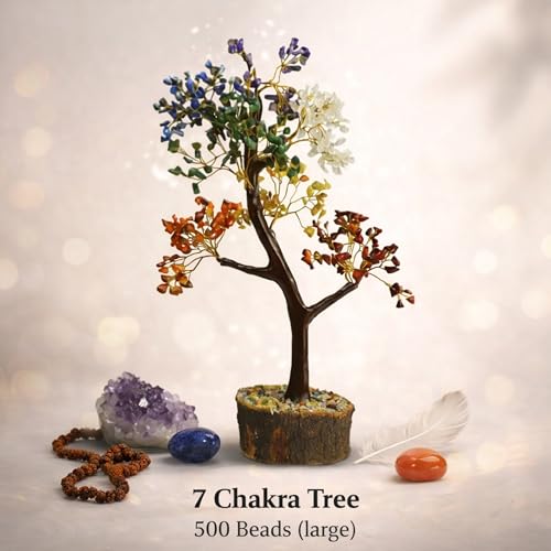 Image of REMEDYWALA Charged Energized Seven Chakra Crystal Tree for Reiki Healing, Seven Chakra Crystal Tree Showpiece for Good Luck Home Decor, Gemstone Tree Box, Money Tree Box (500 Beads)