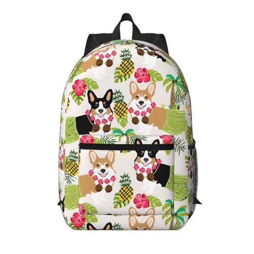 Sac à dos voyage corgi fleurs tropicales 43 cm noir partagez vos plus beaux voyages