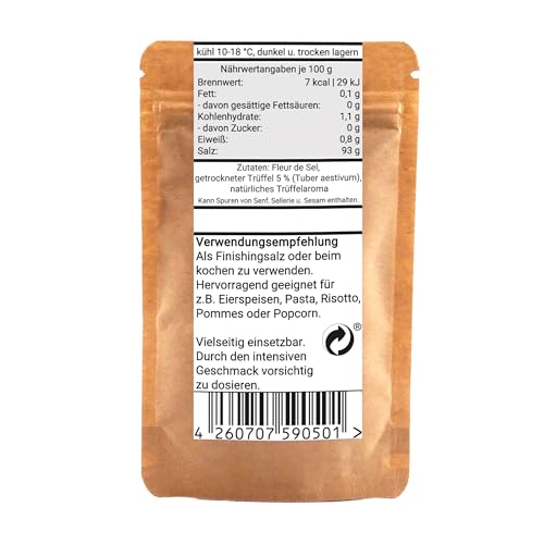 allerFeinst! - Premium Trüffelsalz mit 5% Trüffel | Gourmet Fleur de Sel Trüffelgewürz | Echter Sommertrüffel | Tuber aestivum, 1er Pack (1 x 50g)