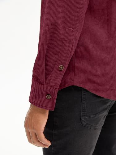 Image of Comdecevis Men's Corduroy Button Down Jacket Long Sleeve Lightweight Cotton Work Shirts Jackets with Flap Pockets Wine Red 3X-Large