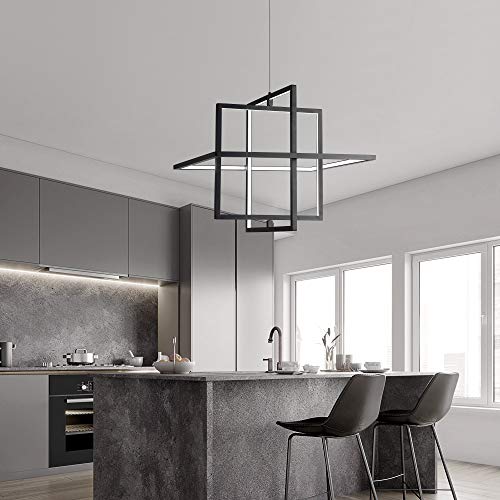 Sunmoo Modern Led Chandelier Led Pendant Light Square Contemporary Chandelier Hanging Light Dimmable For Living Room, Dining Room, Bedroom, Kitchen, Stydy Room 90W 6000K Cool Light (Black) #TOP4