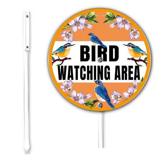 Horienteeon Bird Sign Bird Watching Area Sign With Stake Street Zoo Business Lawn Garden Plaque,Rustproof Aluminium Wildflowers Farm Outdoor Yard Lawn Metal Decorations Round 9.2inch