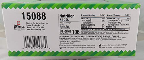 Sour Power, Candy Straws 1.75 (Pack Of 24), Green Apple, 42 Ounce #TOP4