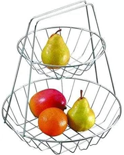 Fruteira De Mesa Dupla Estilosa Cromada Design Dois Andares