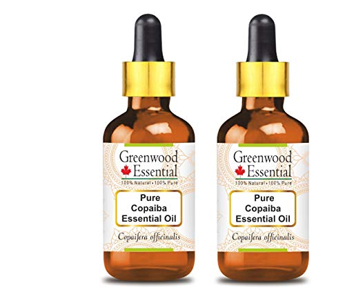 Greenwood Essential Reines Copaiba Essentiell Öl (Copaifera officinalis) mit Glas Tropfer Natürlicher Therapeutischer Qualität Dampfdestilliert (Pack of Two) 100ml X 2 (6.76 oz) Cover
