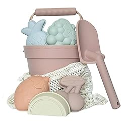 ForeverElla Silicone Beach Toys for Kids 3-10 – Sand Toys for Toddlers and Babies – 5 Molds with Collapsible Bucket…