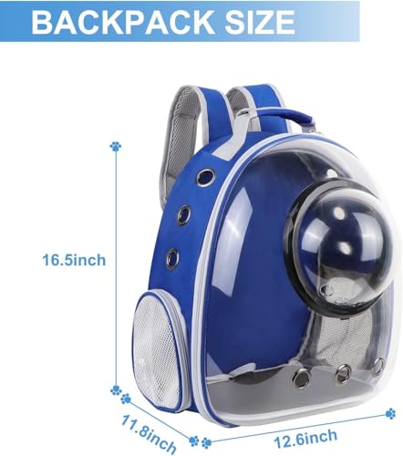 Image of Petzlifeworld Transparent Space Bubble Portable Pet Backpack Travel Carrier, Convenient Travel for Small Dog and Cat | Waterproof, Comfortable and Breathable (Blue)