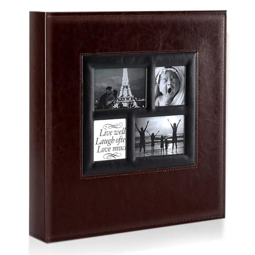 Azonee Photo Album 500 4x6In Pockets Photos Leather Cover Extra Large Capacity Family Wedding Picture Albums Holds 500 Horizontal and Vertical Photos (Brown)