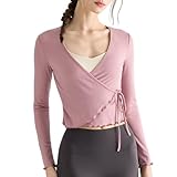 [Yomoment] カットソー ヨガウェア 長袖 クロップド フリルトップス レディース 羽織り Vネック 冷房対策 吸汗速乾 ストレッチ 快適 動きやすい カーディガン トレーニング フィットネス ピラティス スポーツ 紫外線対策 おしゃれ