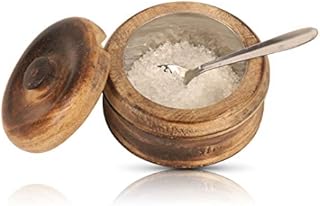 Decorative Rustic Wooden Sugar Bowl & Spoon With Lid Wide Mouth Candy Treat Jar Spice Jar Holder Condiment Nuts Serving Bowl Pot Salt Spice Herb Loose Leaf Tea Storage Container Novelty Home & Kitchen
