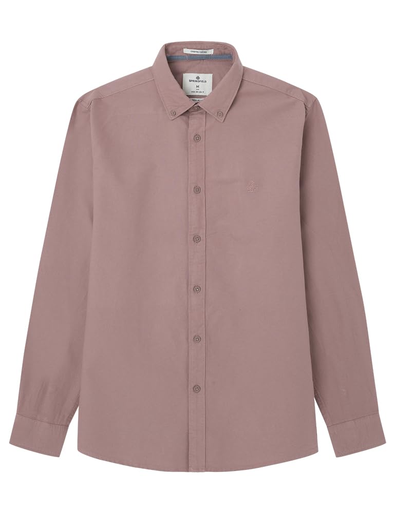 Springfield Men's Camisa Oxford piece dye ls Formal Shirt, Marrón Azucar Moreno,