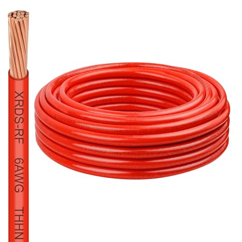 Image of 6 Gauge THHN Wire, 25FT Red Stranded Copper Electrical Wire, 600V, Heat & Oil Resistant, Nylon Sheath Building Wire for Indoor /Outdoor Use