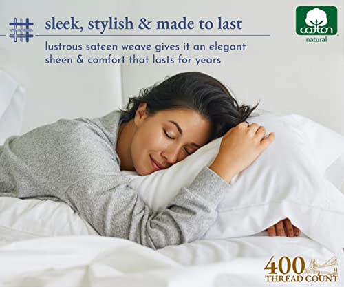 California Design Den 400 Thread Count 100% Cotton Sheets, King Size Sheet Set, 4 Pc, Luxury Sheets & Pillowcases, Breathable Bedding For King Bed, Sateen, King Bed Sheets, Deep Pockets (Creamy White) #TOP4