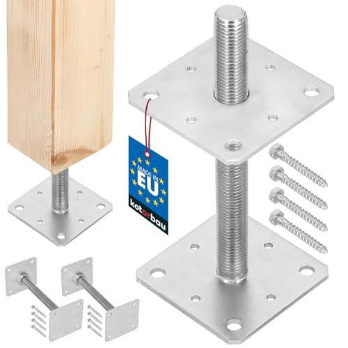 KOTARBAU® 2 pces. Support de Poteau - Acier Galvanisé - 110 x 110 x 250 mm - M24 - Argent - Pied Réglable - Support Poteau Bois - Fixation Robuste...
