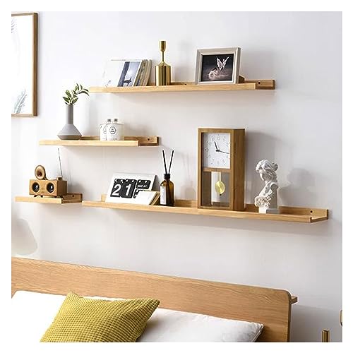 Juego de 4 estantes flotantes de madera maciza montados en la pared para sala de estar, dormitorio y baño, elegante repisa y organizador de ducha, decoración rústica natural del hogar