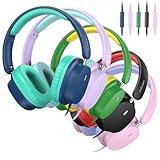 Picture of Kids Headphones Bulk 5 Pack for School, HD Mic Stereo Sound Over-Ear Headphones for Classroom, Comfortable Fit, Foldable, 3.5mm Jack Wired Headphones for kids ipad Tablets Computer Travel, Colorful