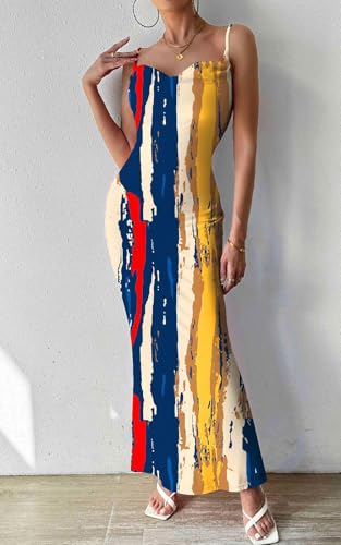 Image of PRETTYGARDEN Women's 2026 Summer Floral Spaghetti Strap Maxi Dress Stretch Sexy Bodycon Dress Backless Slip Long Dresses