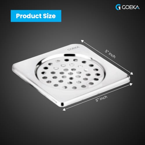 Image of GOEKA Square Lock Grating Stainless Steel Floor Drain Plain (5 Inch) | SS 304 Chrome Finish Bathroom & Kitchen Drain Cover Jali | Floor Trap Waste Water Drainer (Pack of 2)