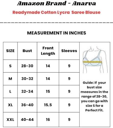 Amazon Brand - Anarva Round Neck Dobby Cotton Lycra Stretchable Elbow Half Sleeve Readymade Saree Blouse for Women Stylish