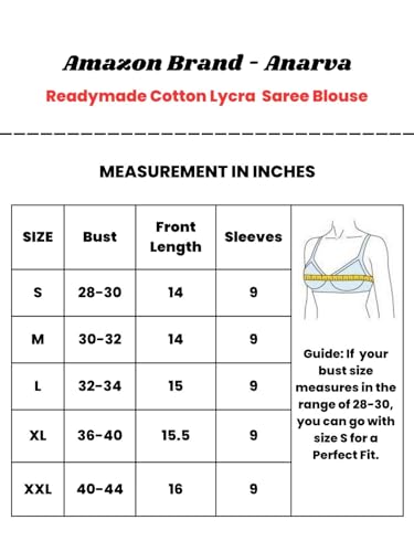 Amazon Brand - Anarva Round Neck Dobby Cotton Lycra Stretchable Elbow Half Sleeve Readymade Saree Blouse for Women Stylish