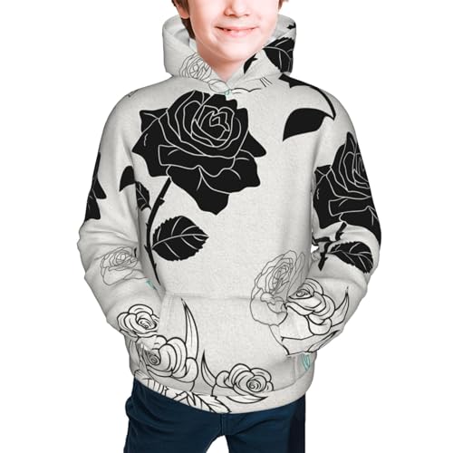 Rose Pattern Boy, Girls Sports Shirt Youth Pullover Fashion Hooded Sweatshirt