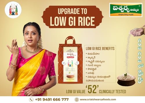 Image of Aishwarya Low GI Rice | Best Rice for Diabetics - Prevent Heart Diseases - Reduces Obesity, Gastric Troubles | Certified Low GI Rice | Pure 2 Years Old Raw Rice | 5 Kg