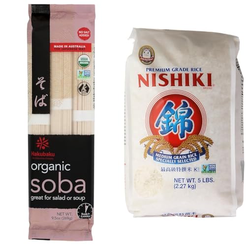 Hakubaku Organic Soba 9.5 Oz and Nishiki Medium Grain Rice 80 Ounce Japanese Cooking Bundle image 2