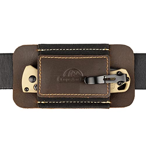 Topstache Horizontal Carry Leather Sheath for Belt Natural Leather with Elastic Band EDC Knife Holster Everyday Carry Pocket Organizer Darkbrown