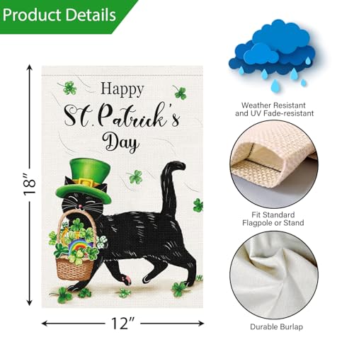 Louise Maelys JNE_ZZMWPJQUMA Welcome St. Patrick'S Day Garden Flag 12X18 Double Sided Vertical, Burlap Small Spring Black Cat Yard Flag Banner Shamrock Clover Sign For Home Outside Outdoor Decor  thumb #3