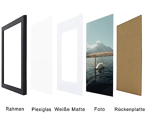 RUN HELIX Bilderrahmen 30x40 Schwarz – rahmen 30x40 cm mit bruchsicherem Acrylglas und Passepartout - Leichtgewicht 30x40 cm bilderrahmen für Poster, Bilder, Diplome - Wand Dekoration
