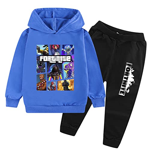 Ponsaki Youth Pullover Hoodie And Sweatpants Suit For Boys Girls Games Graphic 2 Piece Outfit Fashion Sweatshirt Set Blue 120 #TOP4
