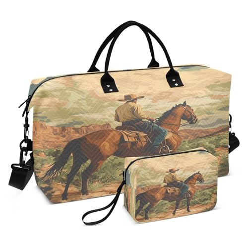 Desert America Troops Cowboy Travel Duffel Bag Large Capacity Weekender Bag with Toiletry Bag Detachable Shoulder Strap Travel Tote Bag for Women