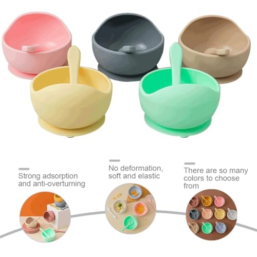 Image of Xacton Baby Feeding Bowl & Wood Solid Handle Spoon I Silicone Unbreakable Non-Slip Suction Base Design I BPA Free, Dishwasher, Freezer & Microwave Safe I Feeding Kit for Infants & Toddler (Pink)
