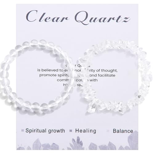 CERSLIMO 2Pcs Natural Bead Stone Crystal Bracelets for Women Girls - Gemstone Anxiety Healing Stretch Link Bracelet Birthday Christmas Gifts Jewelry for Lady Daughter Granddaughter Niece Best Friend