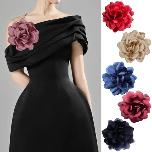 Image of Large Camellia Satin Fabric Flower Brooch Pins Hairpin for Women,ladies. (Dark pink)