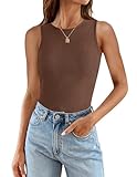 ZESICA Womens Ribbed Tank Tops 2024 Summer Sleeveless High Neck Casual Slim Fitted Basic Knit Shirts,Brown,Medium