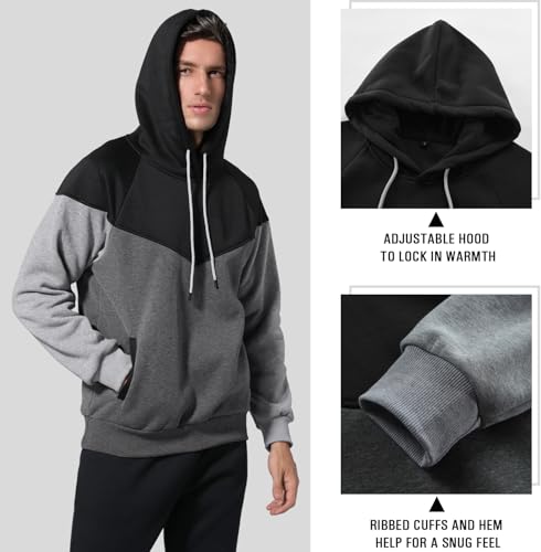 Men's Midweight Fleece Pullover Hoodies Casual Color Block Hooded Sweatshirt with Pockets4
