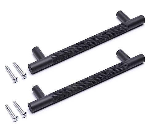 BSM Marketing Black Knurled T Bar Modern Kitchen Cupboard Cabinet Drawer Bar Door Handle Knob Matt Finish (1, 160mm)