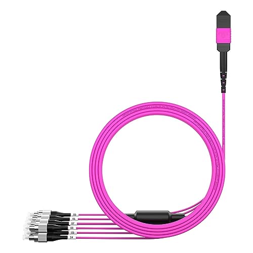 AMPCOM MPO to FC Breakout Cable 50/125μm Multimode OM4(8 Fiber, MPO to FC, Type B, LSZH/Riser, UPC, Magenta) 25m (82ft)