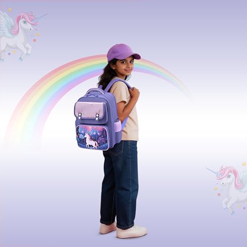 Image of Gear Starry Unicorn 16 inch /25L Medium Water Resistant School Bag | Casual Backpack | Daypack | Travel Backpack | Kids Bag for Boys /Girls (Purple - Purple)